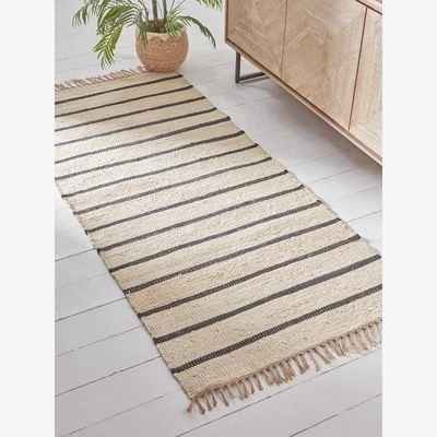 Cox and Cox Jute & Black Striped Runner