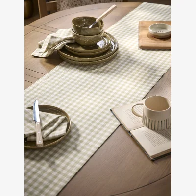 Cox and Cox Cotton Gingham Runner - Olive