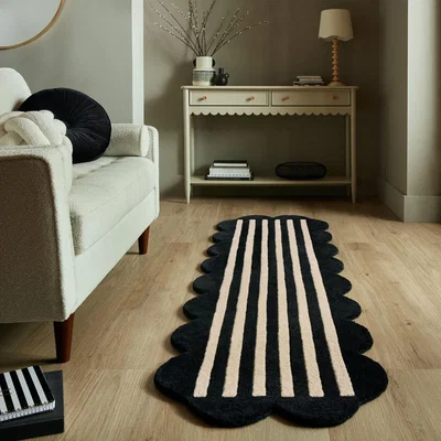 Dunelm Milo Scallop Wool Runner Monochrome
