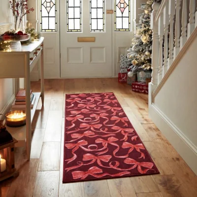 Dunelm Vintage Christmas Bow Washable Runner