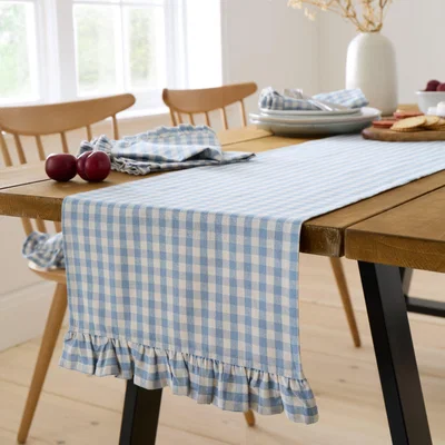 Dunelm Linford Check Frill Blue Runner Blue