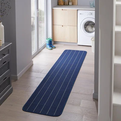 Dunelm Theo Stripe Washable Runner Navy