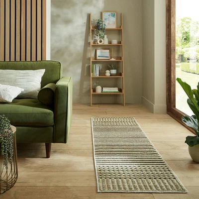 Dunelm PractiRug Fletcher Stripe Washable Runner Fletcher Stripe Olive