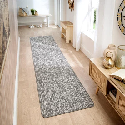 Dunelm Marvel Boucle Broken Stripe Washable Runner Broken Stripe Grey