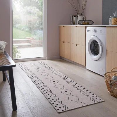 Dunelm PractiRug Mira Ikat Washable Runner Natural