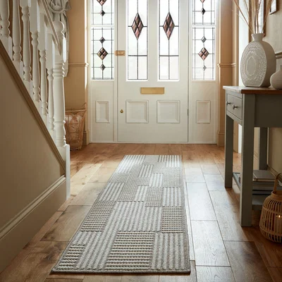 Dunelm Bobble Grid Geometric Runner White