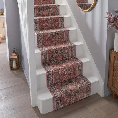 Dunelm Dahria Traditional Stair Runner Red