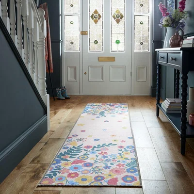 Dunelm Hallie Floral Washable Runner Cream