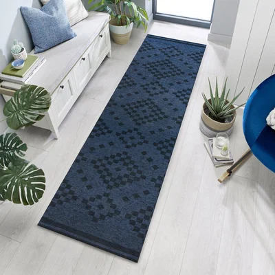 Dunelm Match Eve Trellis Washable Runner Navy