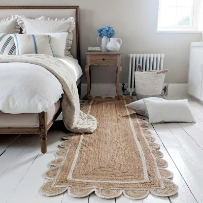 French Bedroom Sundar Scallop White Jute Runner