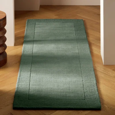 Habitat Habitat Simple Border Green Wool Cut Pile Runner - 66x200cm