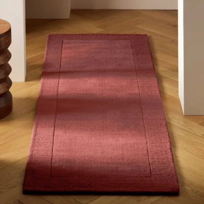 Habitat Habitat Simple Border Burgundy Wool Cut Pile Runner-66x200cm