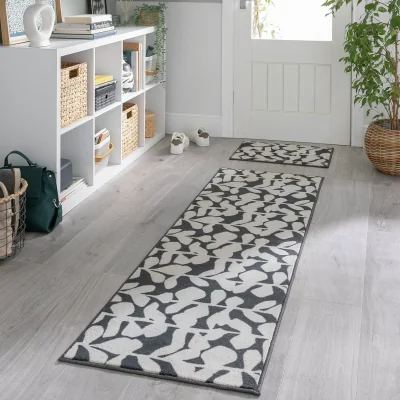 Habitat Habitat Washable Polyester Floral Doormat & Runner Set- Grey