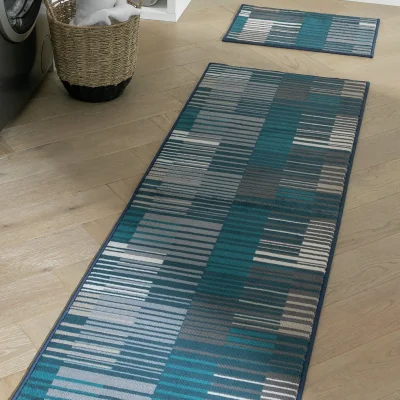 Habitat Habitat Washable Polyester Stripe Doormat & Runner Set- Blue