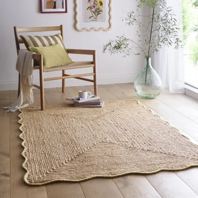Hug Rug Jute Scalloped Edge Rug Yellow