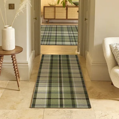 Hug Rug Isla Plaid Green Eco-Washable Runner