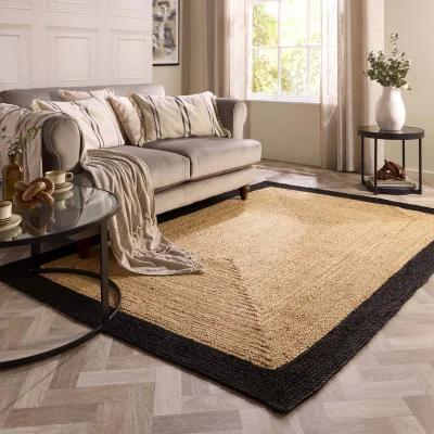 Hug Rug Jute Border Rug Black
