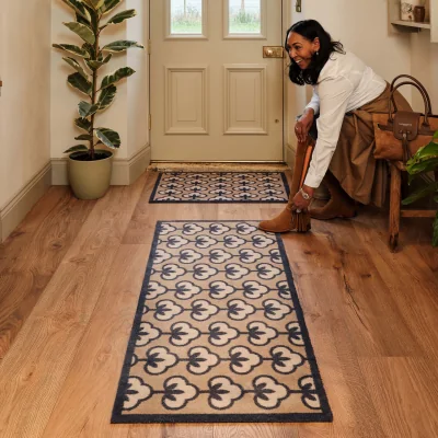 Hug Rug Retro Flower Neutral Washable Runner
