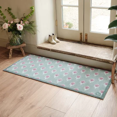Hug Rug Disty Floral Green Washable Runner