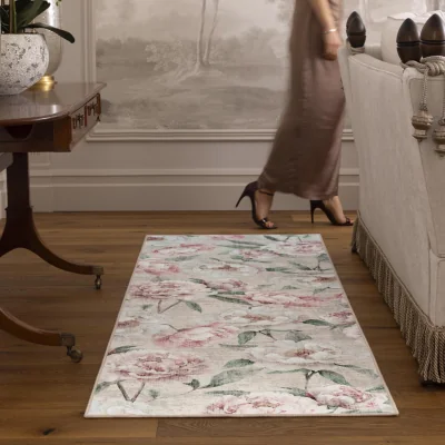 Hug Rug Blooming Peonies Pink Eco-Washable Runner