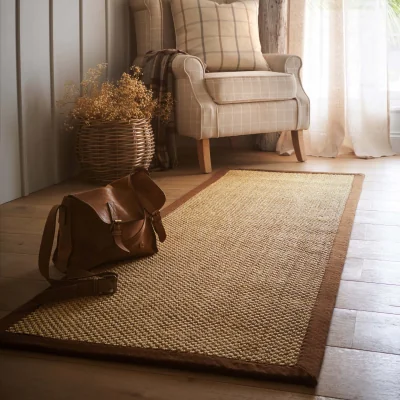 Hug Rug Sisal Natural with Dark Brown Border Runner