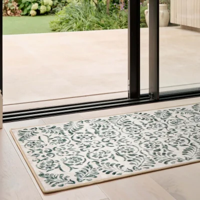 Hug Rug Vintage Scroll Green Eco-Washable Runner