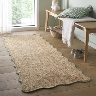 Hug Rug Jute Scalloped Edge Runner Green