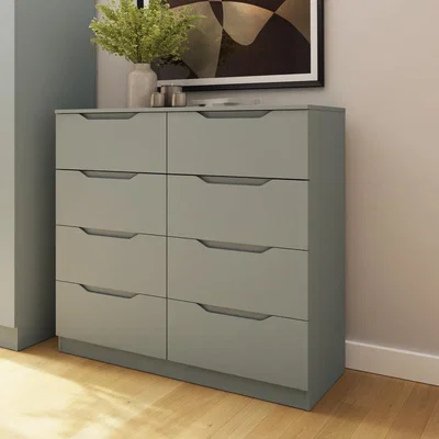 The Range Modern 8 Drawer Chest of Drawers Recessed Handles Central Runners - Matt Ash Green