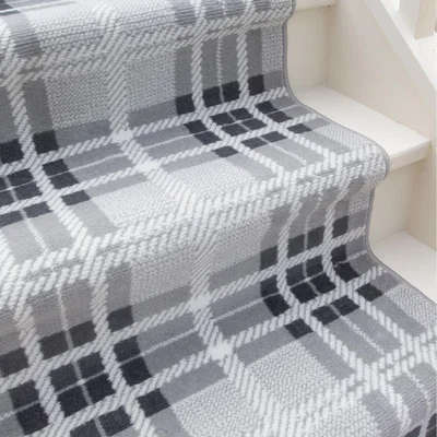 The Range Grey Tartan Cut To Measure Stair Carpet Runner 60cm Wide - Grey / 792cm