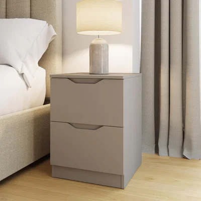 The Range Modern Bedside Table Recessed Handle Central Runners Deep Drawers - Matt Putty
