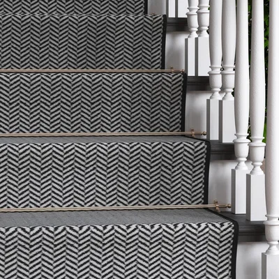 The Range Black White Herringbone Cut To Measure Stair Carpet Runner 60cm Wide - Black / 365cm