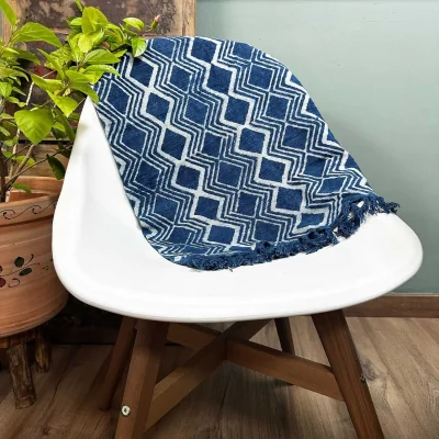 The Range Handmade Indigo Runner Heerak Patern - Blue