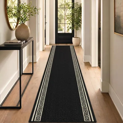 The Range Greek Key Hallway Runner - Black / 91cm