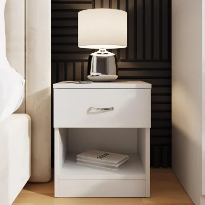The Range 1 Drawer Nightstand White Metal Curved Handle Bottom Fixed Runners - White