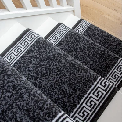 The Range Black Geometric Bordered Cut To Measure Stair Carpet Runner 60cm Wide - Black / 182cm