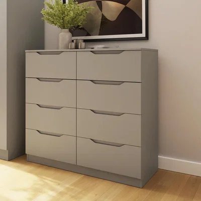 The Range Modern 8 Drawer Chest of Drawers Recessed Handles Central Runners - Matt Putty