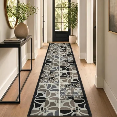 The Range Daisy Floral Hallway Runner - Grey / 457cm