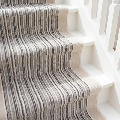 The Range Neutral Beige Striped Cut To Measure Stair Carpet Runner 60cm Wide - Beige / 548cm