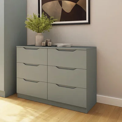 The Range Modern 6 Drawer Chest of Drawers Central Runners Recessed Handles - Matt Green