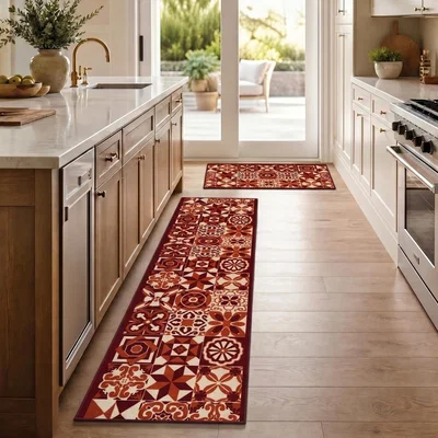 The Range Tiles Geometric Hallway Runner - Red / 244cm