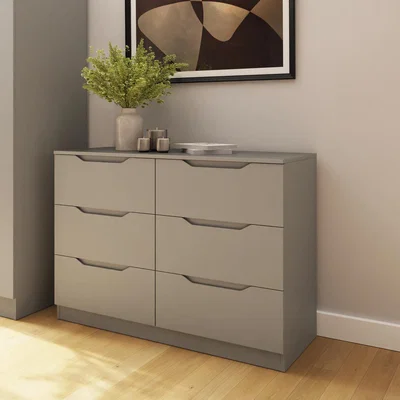 The Range Modern 6 Drawer Chest of Drawers Central Runners Recessed Handles - Matt Putty
