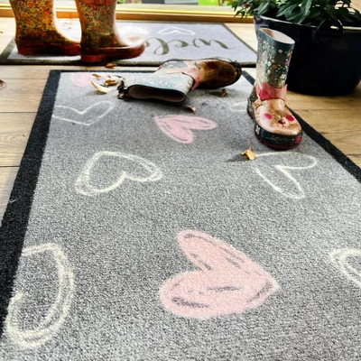 The Rug Seller My Welcome Hearts Washable Indoor Runner in Grey&nbsp;50x150cm