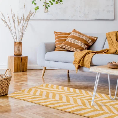 The Rug Seller Muse MU08 Geometric Chevron Woven Runner Rugs in Yellow