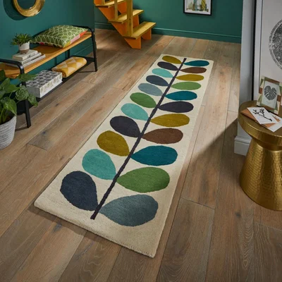 The Rug Seller Multi Stem Green Runner Rugs 59507 Kingfisher by Orla Kiely