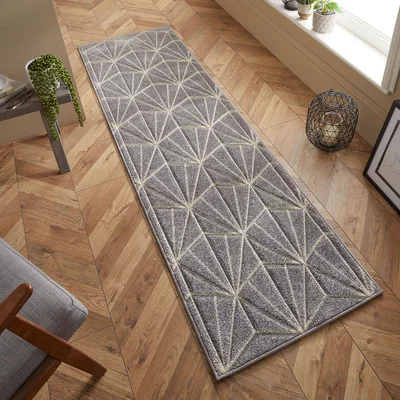 The Rug Seller Portland 750 N Geometric Carved Runner Rugs in Grey Cream