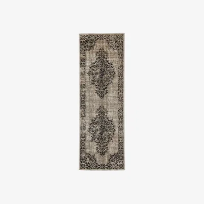 The Rug Seller Saville Traditional Medallion Outdoor Runner Rugs in Grey Black