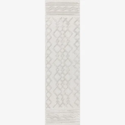 The Rug Seller Salta Links Geometric Outdoor Runner Rugs in SA05 White