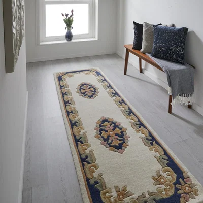 The Rug Seller Royal Aubusson Runner rugs in Cream Blue