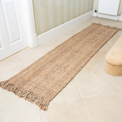 The Rug Seller Whitefield Jute Boucle Tassel Runner Rug in Natural