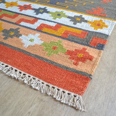 The Rug Seller Hippie Kelim 03 Traditional Tribal Orange Red Multi Wool Runner&nbsp;70x240cm